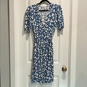 Reformation Blue and White Floral Midi Wrap Dress
